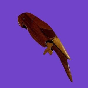 Vintage Wooden Parrot Puzzle Box Bohemian Maximalism